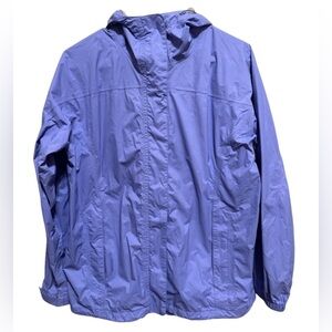 L.L. Bean Purple Hooded Rain Jacket Pockets Zipper Snap Velcro Closure Sz M